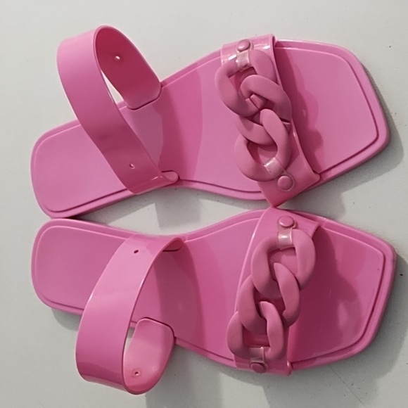 Hot Pink Jelly Sandal Flip-Flops with Chain Detail - Picture 7 of 8